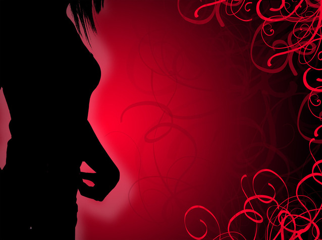 Ženská silueta na červenom pozadí, romantika, sexi